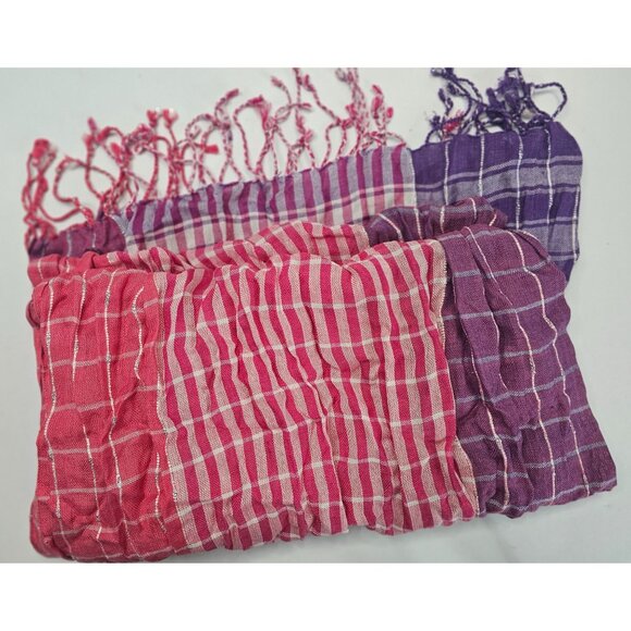 Handwoven Gradient Checkered Scarf With Fringe Pink Purple Lightweight 15x68" - Picture 5 of 6